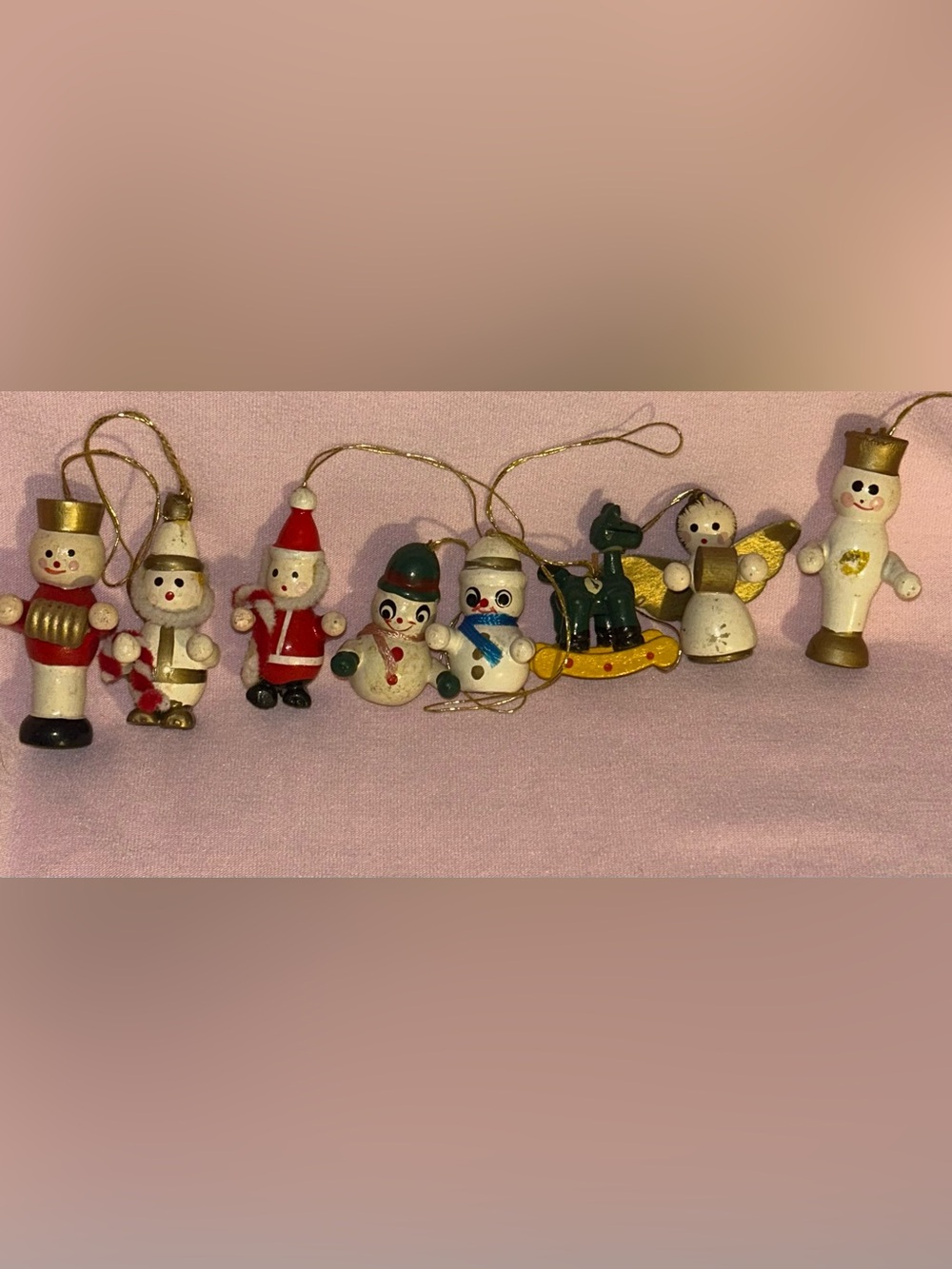 Vintage Miniature Wood Christmas Ornaments - Set of 8